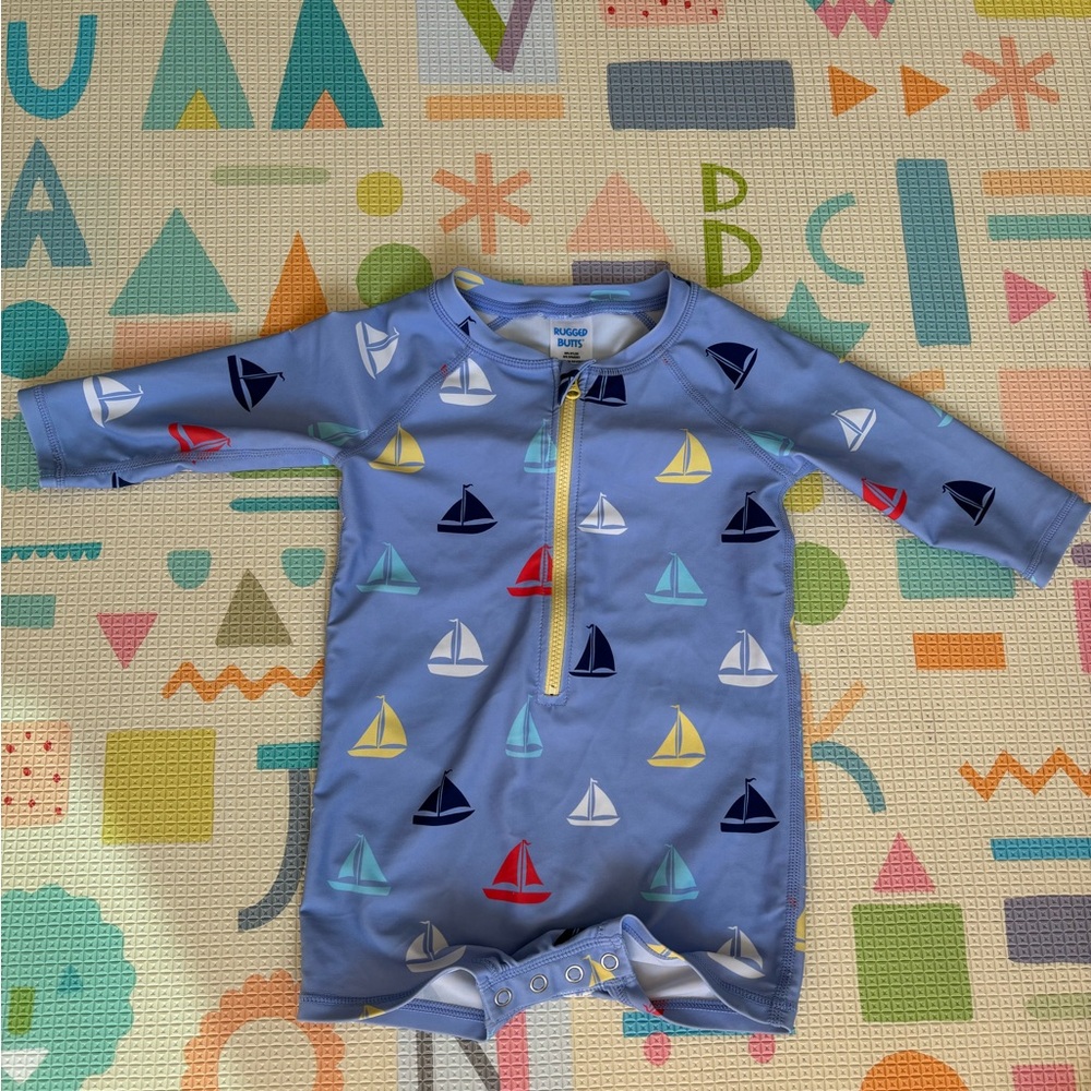 Kids Blue Rashguard with Sailboat Print